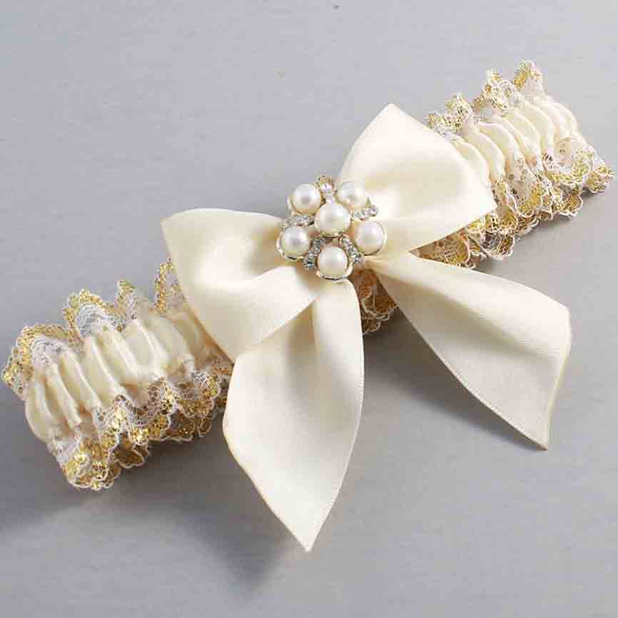 Ivory and White-Gold Lace Wedding Garter / Ivory and Gold Wedding Garters / Wedding Garter / Custom Wedding Garter / Bridal Garter / Prom Garter / Linda Joyce Couture / Personalized Garter / Personalized Wedding Garter / Personalized Prom Garter