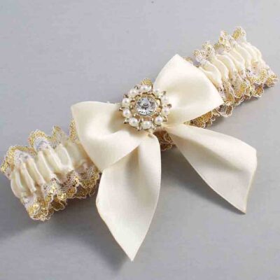 Ivory and White-Gold Lace Wedding Garter / Ivory and Gold Wedding Garters / Wedding Garter / Custom Wedding Garter / Bridal Garter / Prom Garter / Linda Joyce Couture / Personalized Garter / Personalized Wedding Garter / Personalized Prom Garter