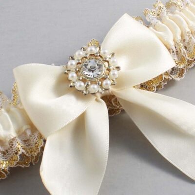 Ivory and White-Gold Lace Wedding Garter / Ivory and Gold Wedding Garters / Wedding Garter / Custom Wedding Garter / Bridal Garter / Prom Garter / Linda Joyce Couture / Personalized Garter / Personalized Wedding Garter / Personalized Prom Garter