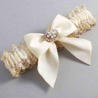Ivory and White-Gold Lace Wedding Garter / Ivory and Gold Wedding Garters / Wedding Garter / Custom Wedding Garter / Bridal Garter / Prom Garter / Linda Joyce Couture / Personalized Garter / Personalized Wedding Garter / Personalized Prom Garter