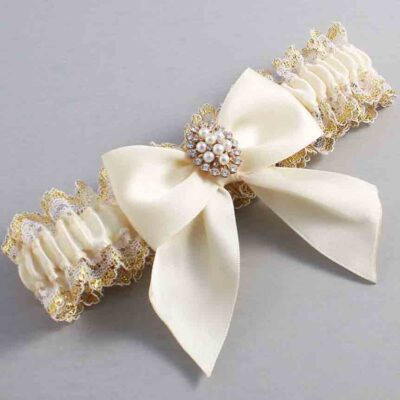 Ivory and White-Gold Lace Wedding Garter / Ivory and Gold Wedding Garters / Wedding Garter / Custom Wedding Garter / Bridal Garter / Prom Garter / Linda Joyce Couture / Personalized Garter / Personalized Wedding Garter / Personalized Prom Garter