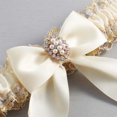 Ivory and White-Gold Lace Wedding Garter / Ivory and Gold Wedding Garters / Wedding Garter / Custom Wedding Garter / Bridal Garter / Prom Garter / Linda Joyce Couture / Personalized Garter / Personalized Wedding Garter / Personalized Prom Garter
