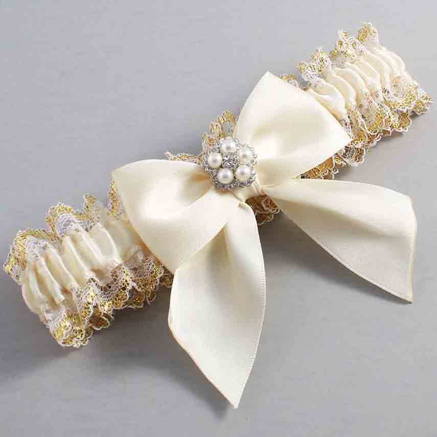 Ivory and White-Gold Lace Wedding Garter / Ivory and Gold Wedding Garters / Wedding Garter / Custom Wedding Garter / Bridal Garter / Prom Garter / Linda Joyce Couture / Personalized Garter / Personalized Wedding Garter / Personalized Prom Garter