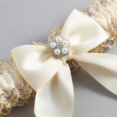 Ivory and White-Gold Lace Wedding Garter / Ivory and Gold Wedding Garters / Wedding Garter / Custom Wedding Garter / Bridal Garter / Prom Garter / Linda Joyce Couture / Personalized Garter / Personalized Wedding Garter / Personalized Prom Garter