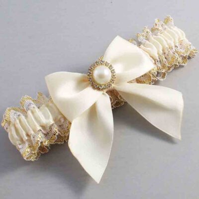 Ivory and White-Gold Lace Wedding Garter / Ivory and Gold Wedding Garters / Wedding Garter / Custom Wedding Garter / Bridal Garter / Prom Garter / Linda Joyce Couture / Personalized Garter / Personalized Wedding Garter / Personalized Prom Garter