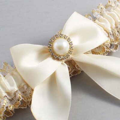 Ivory and White-Gold Lace Wedding Garter / Ivory and Gold Wedding Garters / Wedding Garter / Custom Wedding Garter / Bridal Garter / Prom Garter / Linda Joyce Couture / Personalized Garter / Personalized Wedding Garter / Personalized Prom Garter