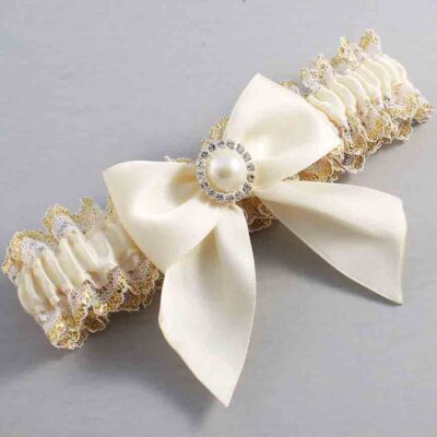 Ivory and White-Gold Lace Wedding Garter / Ivory and Gold Wedding Garters / Wedding Garter / Custom Wedding Garter / Bridal Garter / Prom Garter / Linda Joyce Couture / Personalized Garter / Personalized Wedding Garter / Personalized Prom Garter