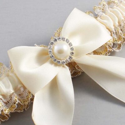 Ivory and White-Gold Lace Wedding Garter / Ivory and Gold Wedding Garters / Wedding Garter / Custom Wedding Garter / Bridal Garter / Prom Garter / Linda Joyce Couture / Personalized Garter / Personalized Wedding Garter / Personalized Prom Garter