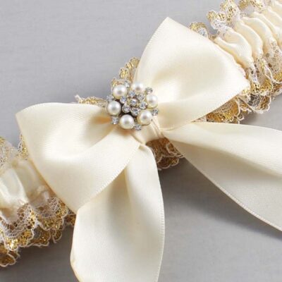 Ivory and White-Gold Lace Wedding Garter / Ivory and Gold Wedding Garters / Wedding Garter / Custom Wedding Garter / Bridal Garter / Prom Garter / Linda Joyce Couture / Personalized Garter / Personalized Wedding Garter / Personalized Prom Garter