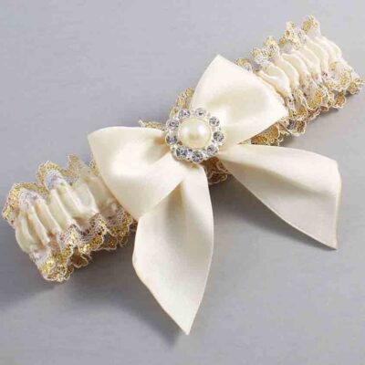 Ivory and White-Gold Lace Wedding Garter / Ivory and Gold Wedding Garters / Wedding Garter / Custom Wedding Garter / Bridal Garter / Prom Garter / Linda Joyce Couture / Personalized Garter / Personalized Wedding Garter / Personalized Prom Garter