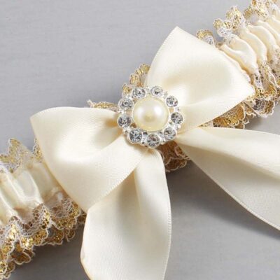 Ivory and White-Gold Lace Wedding Garter / Ivory and Gold Wedding Garters / Wedding Garter / Custom Wedding Garter / Bridal Garter / Prom Garter / Linda Joyce Couture / Personalized Garter / Personalized Wedding Garter / Personalized Prom Garter