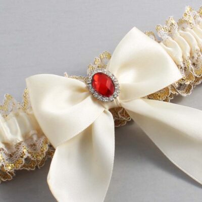 Ivory and White-Gold Lace Wedding Garter / Ivory and Gold Wedding Garters / Wedding Garter / Custom Wedding Garter / Bridal Garter / Prom Garter / Linda Joyce Couture / Personalized Garter / Personalized Wedding Garter / Personalized Prom Garter