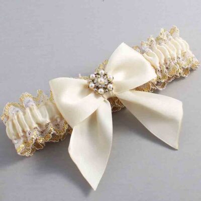 Ivory and White-Gold Lace Wedding Garter / Ivory and Gold Wedding Garters / Wedding Garter / Custom Wedding Garter / Bridal Garter / Prom Garter / Linda Joyce Couture / Personalized Garter / Personalized Wedding Garter / Personalized Prom Garter