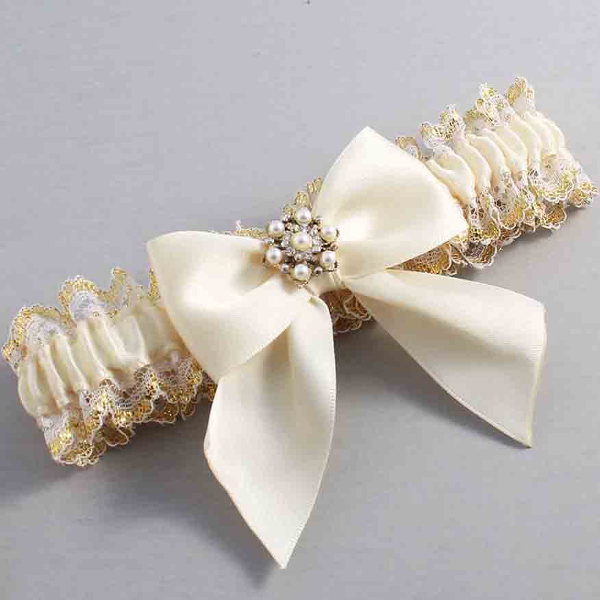 Ivory and White-Gold Lace Wedding Garter / Ivory and Gold Wedding Garters / Wedding Garter / Custom Wedding Garter / Bridal Garter / Prom Garter / Linda Joyce Couture / Personalized Garter / Personalized Wedding Garter / Personalized Prom Garter