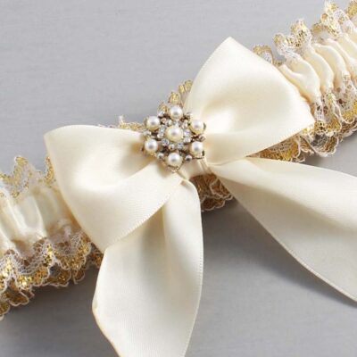 Ivory and White-Gold Lace Wedding Garter / Ivory and Gold Wedding Garters / Wedding Garter / Custom Wedding Garter / Bridal Garter / Prom Garter / Linda Joyce Couture / Personalized Garter / Personalized Wedding Garter / Personalized Prom Garter