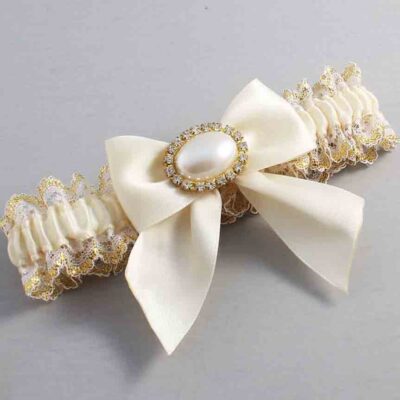 Ivory and White-Gold Lace Wedding Garter / Ivory and Gold Wedding Garters / Wedding Garter / Custom Wedding Garter / Bridal Garter / Prom Garter / Linda Joyce Couture / Personalized Garter / Personalized Wedding Garter / Personalized Prom Garter