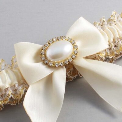 Ivory and White-Gold Lace Wedding Garter / Ivory and Gold Wedding Garters / Wedding Garter / Custom Wedding Garter / Bridal Garter / Prom Garter / Linda Joyce Couture / Personalized Garter / Personalized Wedding Garter / Personalized Prom Garter
