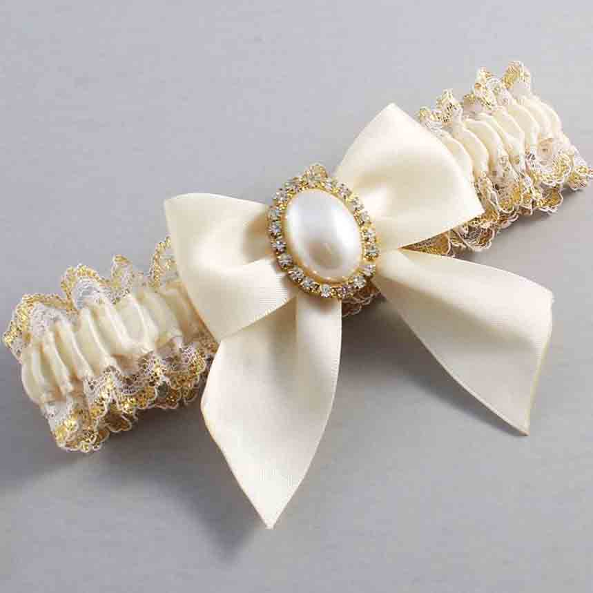 Ivory and White-Gold Lace Wedding Garter / Ivory and Gold Wedding Garters / Wedding Garter / Custom Wedding Garter / Bridal Garter / Prom Garter / Linda Joyce Couture / Personalized Garter / Personalized Wedding Garter / Personalized Prom Garter