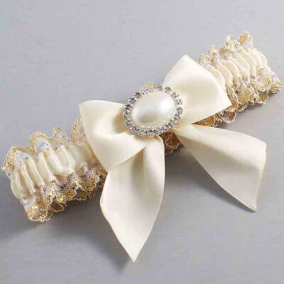 Ivory and White-Gold Lace Wedding Garter / Ivory and Gold Wedding Garters / Wedding Garter / Custom Wedding Garter / Bridal Garter / Prom Garter / Linda Joyce Couture / Personalized Garter / Personalized Wedding Garter / Personalized Prom Garter