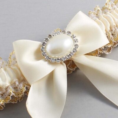 Ivory and White-Gold Lace Wedding Garter / Ivory and Gold Wedding Garters / Wedding Garter / Custom Wedding Garter / Bridal Garter / Prom Garter / Linda Joyce Couture / Personalized Garter / Personalized Wedding Garter / Personalized Prom Garter