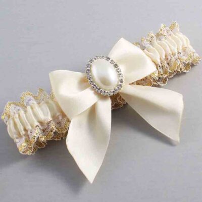 Ivory and White-Gold Lace Wedding Garter / Ivory and Gold Wedding Garters / Wedding Garter / Custom Wedding Garter / Bridal Garter / Prom Garter / Linda Joyce Couture / Personalized Garter / Personalized Wedding Garter / Personalized Prom Garter