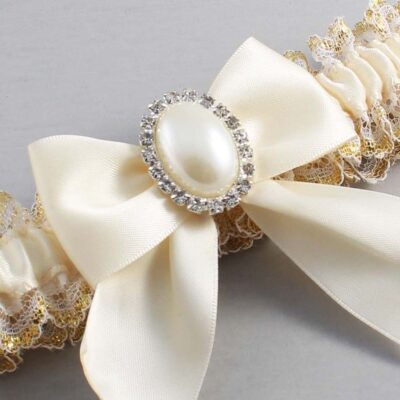 Ivory and White-Gold Lace Wedding Garter / Ivory and Gold Wedding Garters / Wedding Garter / Custom Wedding Garter / Bridal Garter / Prom Garter / Linda Joyce Couture / Personalized Garter / Personalized Wedding Garter / Personalized Prom Garter