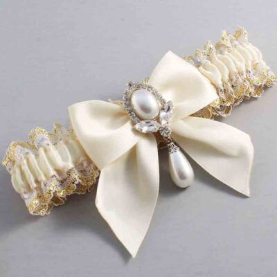 Ivory and White-Gold Lace Wedding Garter / Ivory and Gold Wedding Garters / Wedding Garter / Custom Wedding Garter / Bridal Garter / Prom Garter / Linda Joyce Couture / Personalized Garter / Personalized Wedding Garter / Personalized Prom Garter