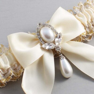 Ivory and White-Gold Lace Wedding Garter / Ivory and Gold Wedding Garters / Wedding Garter / Custom Wedding Garter / Bridal Garter / Prom Garter / Linda Joyce Couture / Personalized Garter / Personalized Wedding Garter / Personalized Prom Garter