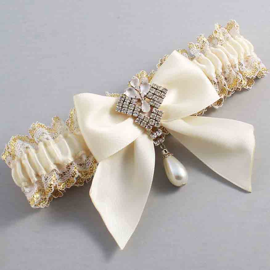 Ivory and White-Gold Lace Wedding Garter / Ivory and Gold Wedding Garters / Wedding Garter / Custom Wedding Garter / Bridal Garter / Prom Garter / Linda Joyce Couture / Personalized Garter / Personalized Wedding Garter / Personalized Prom Garter
