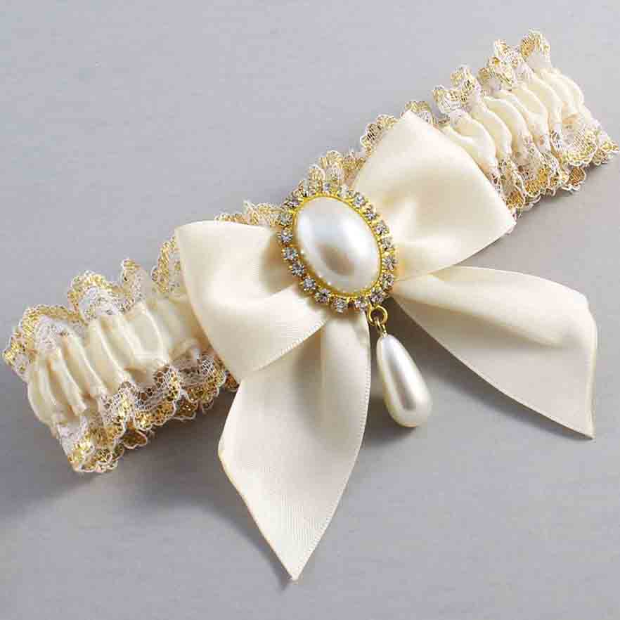 Ivory and White-Gold Lace Wedding Garter / Ivory and Gold Wedding Garters / Wedding Garter / Custom Wedding Garter / Bridal Garter / Prom Garter / Linda Joyce Couture / Personalized Garter / Personalized Wedding Garter / Personalized Prom Garter