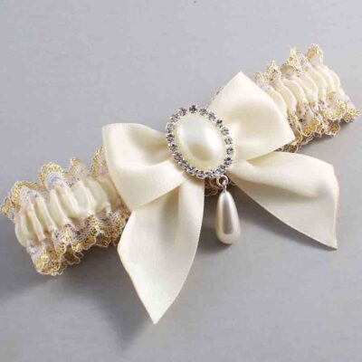Ivory and White-Gold Lace Wedding Garter / Ivory and Gold Wedding Garters / Wedding Garter / Custom Wedding Garter / Bridal Garter / Prom Garter / Linda Joyce Couture / Personalized Garter / Personalized Wedding Garter / Personalized Prom Garter