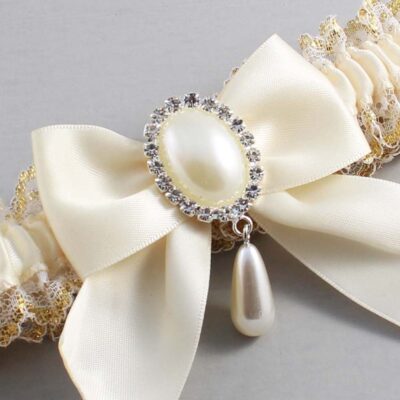 Ivory and White-Gold Lace Wedding Garter / Ivory and Gold Wedding Garters / Wedding Garter / Custom Wedding Garter / Bridal Garter / Prom Garter / Linda Joyce Couture / Personalized Garter / Personalized Wedding Garter / Personalized Prom Garter