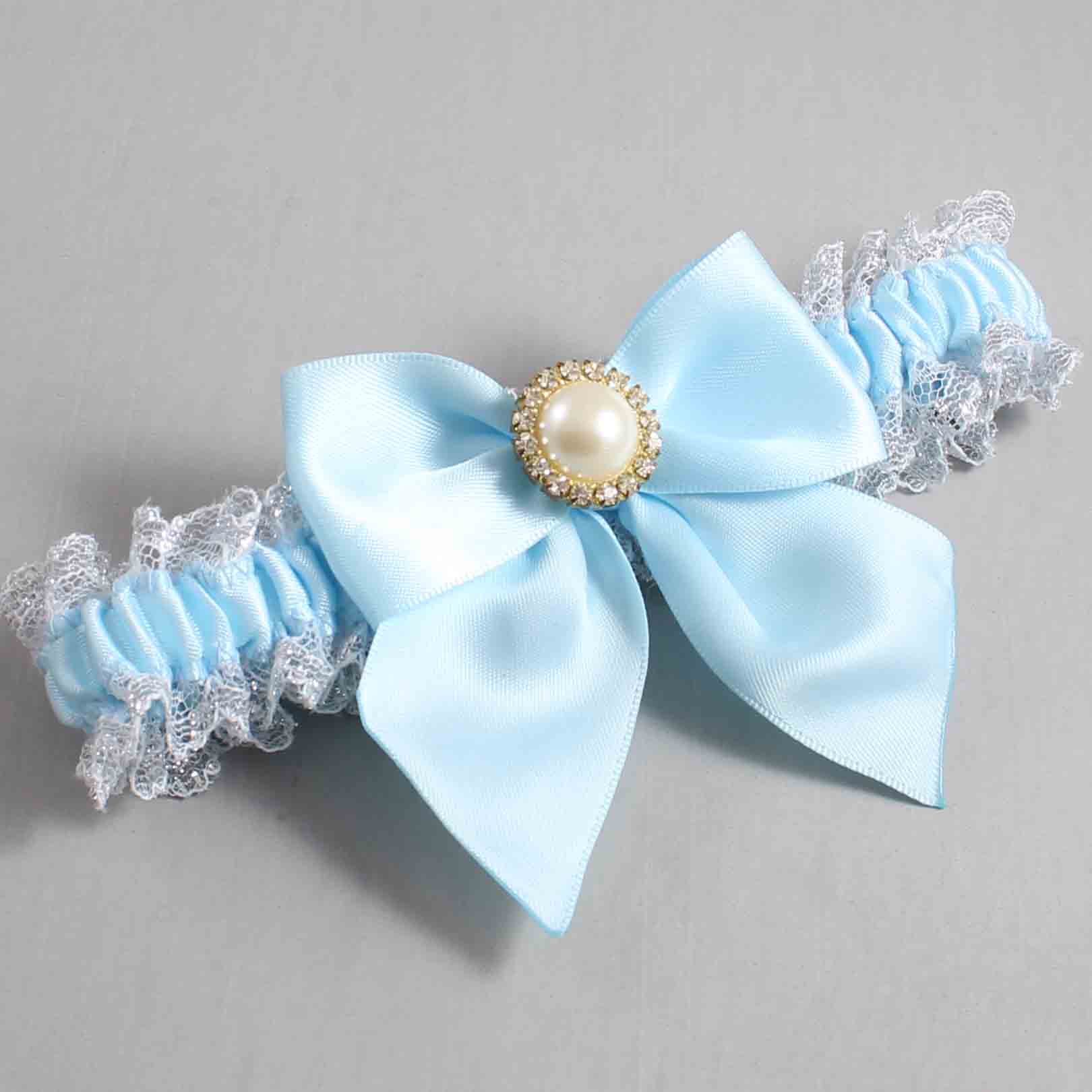 Alice Blue and White-Silver Lace Wedding Garter / Solid Blue Wedding Garters / Wedding Garter / Custom Wedding Garter / Bridal Garter / Prom Garter / Linda Joyce Couture / Personalized Garter / Personalized Wedding Garter / Personalized Prom Garter