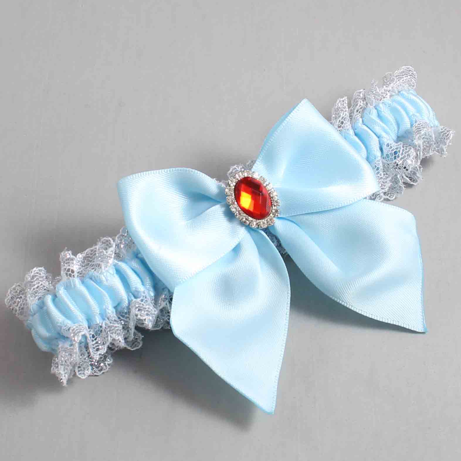 Alice Blue and White-Silver Lace Wedding Garter / Solid Blue Wedding Garters / Wedding Garter / Custom Wedding Garter / Bridal Garter / Prom Garter / Linda Joyce Couture / Personalized Garter / Personalized Wedding Garter / Personalized Prom Garter