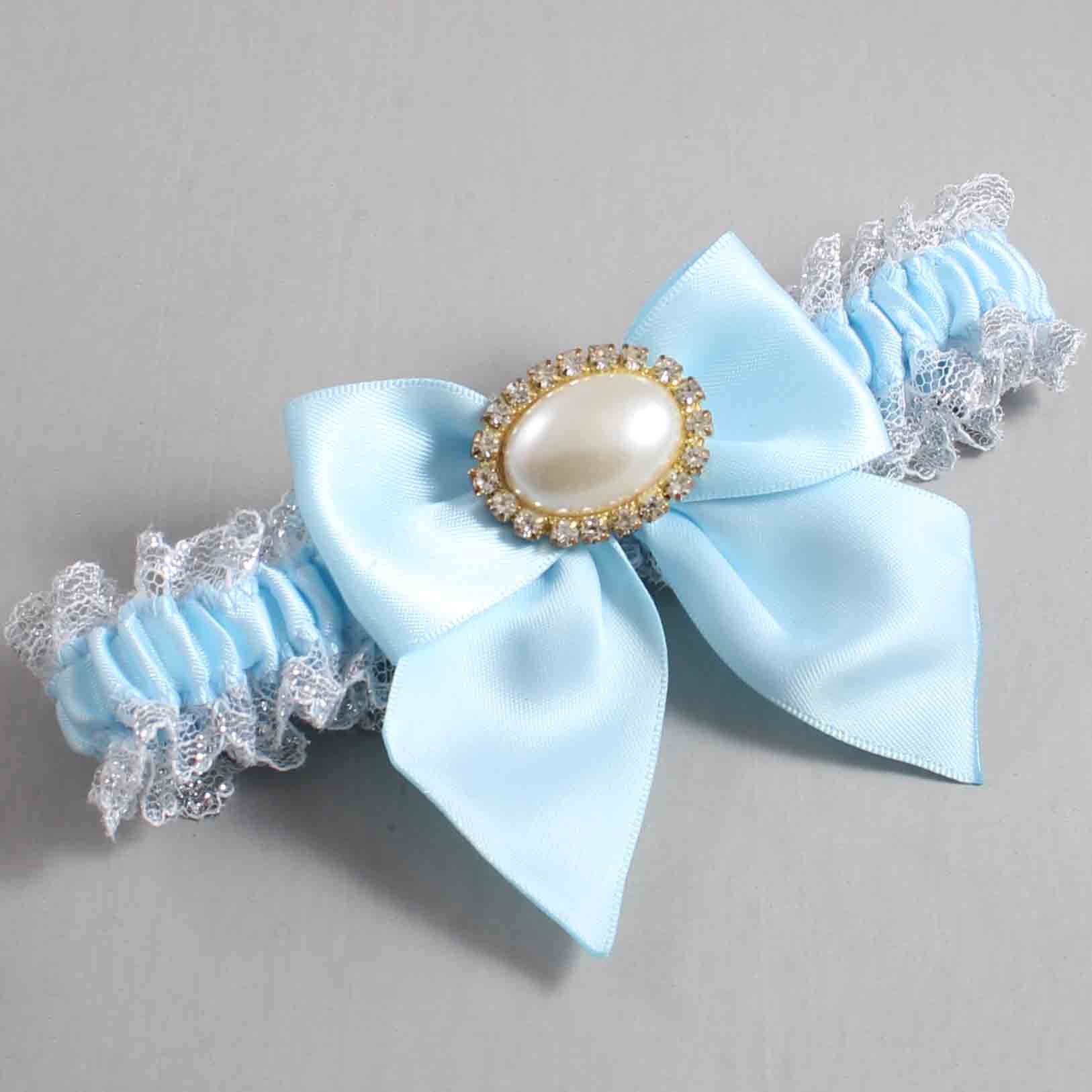 Alice Blue and White-Silver Lace Wedding Garter / Solid Blue Wedding Garters / Wedding Garter / Custom Wedding Garter / Bridal Garter / Prom Garter / Linda Joyce Couture / Personalized Garter / Personalized Wedding Garter / Personalized Prom Garter