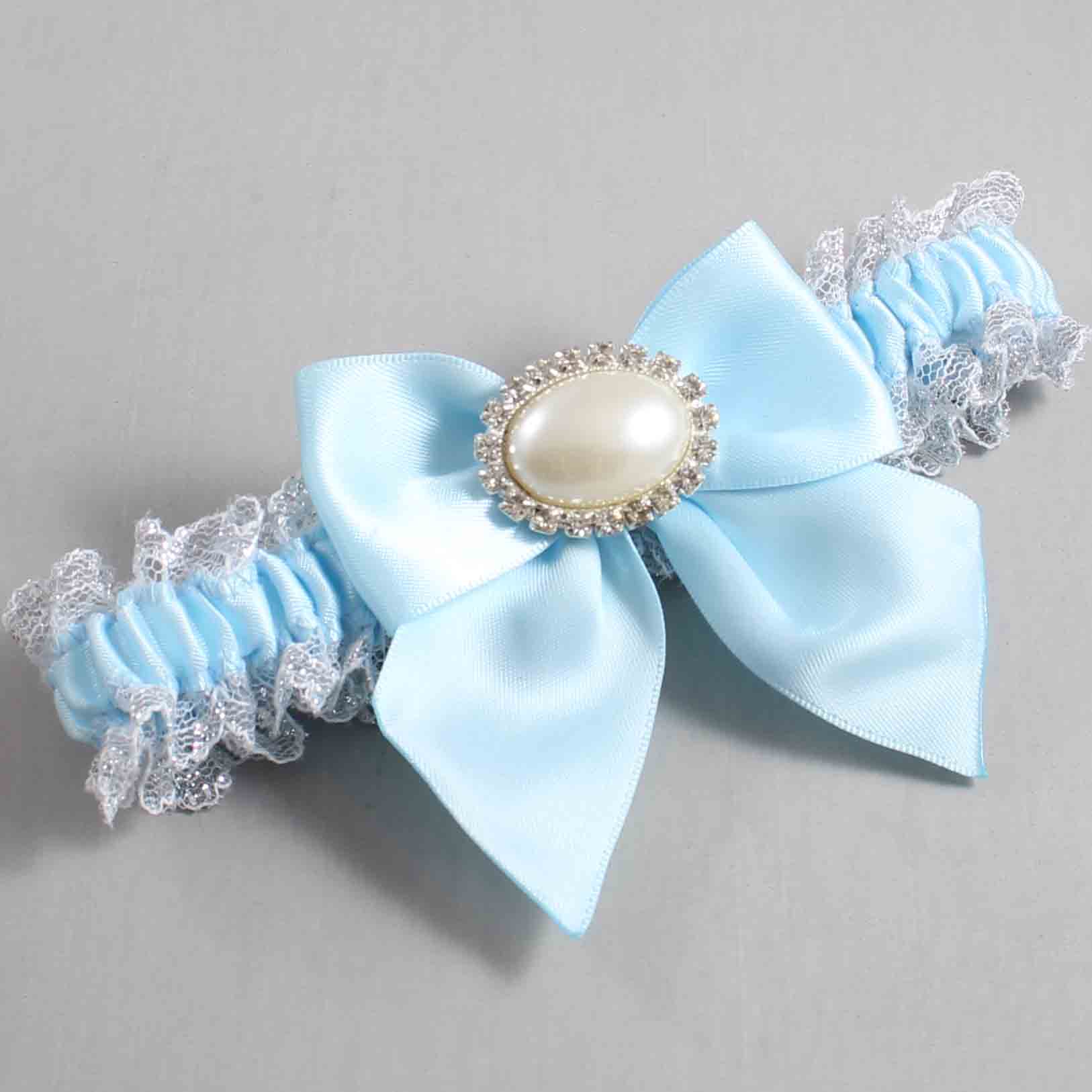 Alice Blue and White-Silver Lace Wedding Garter / Solid Blue Wedding Garters / Wedding Garter / Custom Wedding Garter / Bridal Garter / Prom Garter / Linda Joyce Couture / Personalized Garter / Personalized Wedding Garter / Personalized Prom Garter