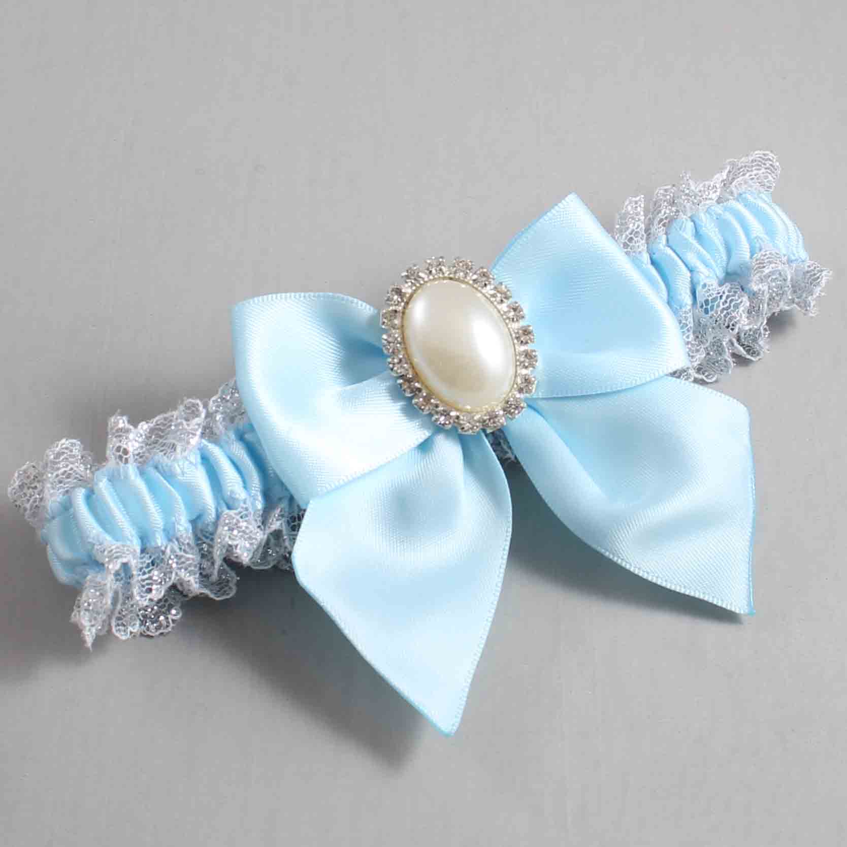 Alice Blue and White-Silver Lace Wedding Garter / Solid Blue Wedding Garters / Wedding Garter / Custom Wedding Garter / Bridal Garter / Prom Garter / Linda Joyce Couture / Personalized Garter / Personalized Wedding Garter / Personalized Prom Garter