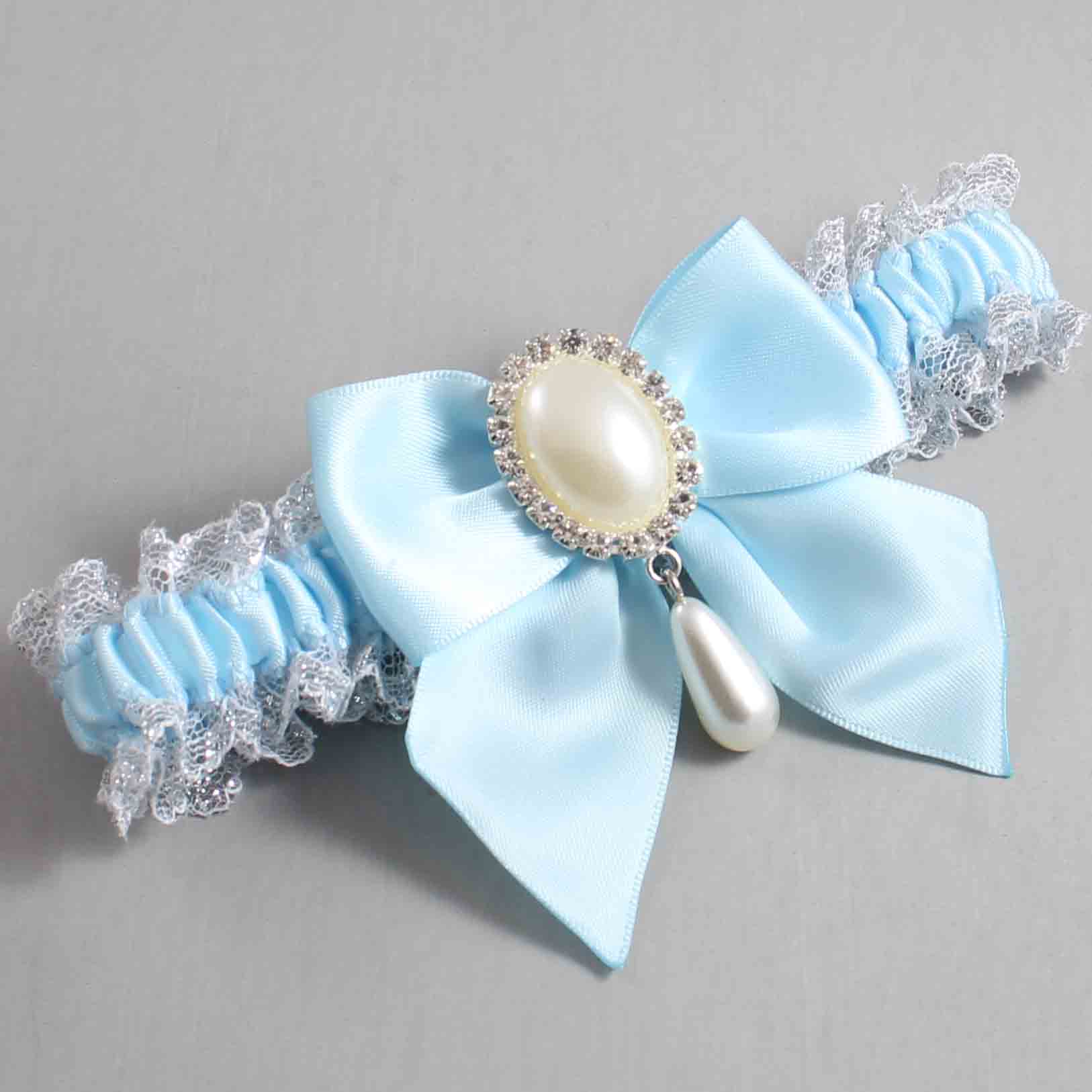 Alice Blue and White-Silver Lace Wedding Garter / Solid Blue Wedding Garters / Wedding Garter / Custom Wedding Garter / Bridal Garter / Prom Garter / Linda Joyce Couture / Personalized Garter / Personalized Wedding Garter / Personalized Prom Garter
