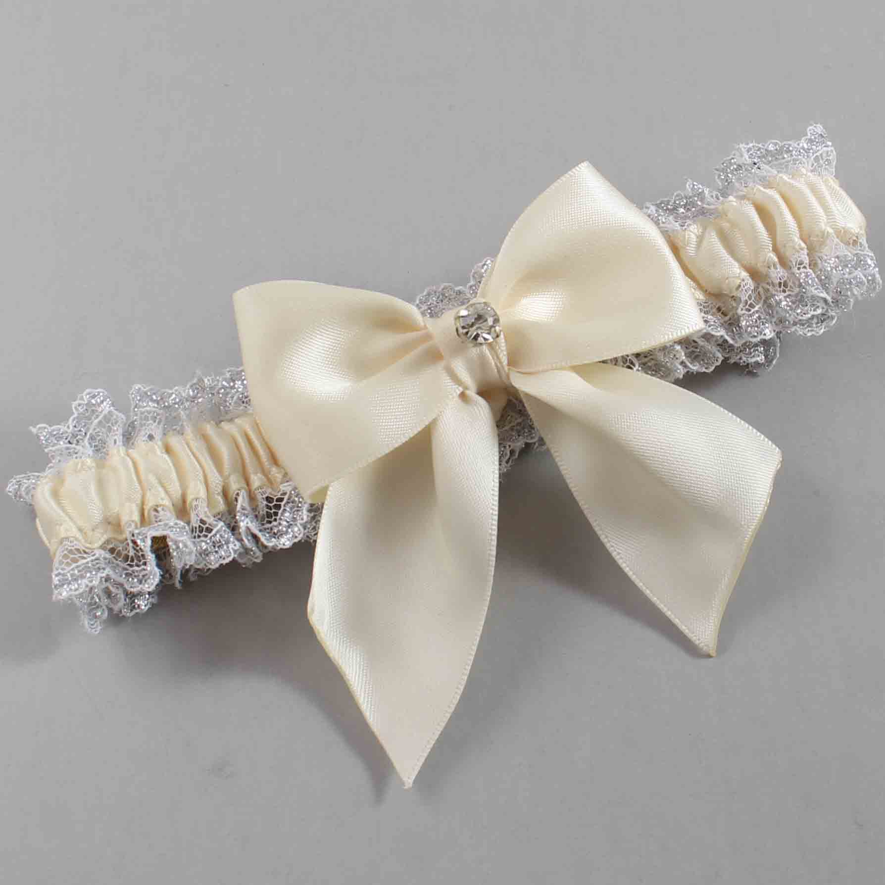 Ivory and White-Silver Lace Wedding Garter / Solid Ivory Wedding Garters / Wedding Garter / Custom Wedding Garter / Bridal Garter / Prom Garter / Linda Joyce Couture / Personalized Garter / Personalized Wedding Garter / Personalized Prom Garter