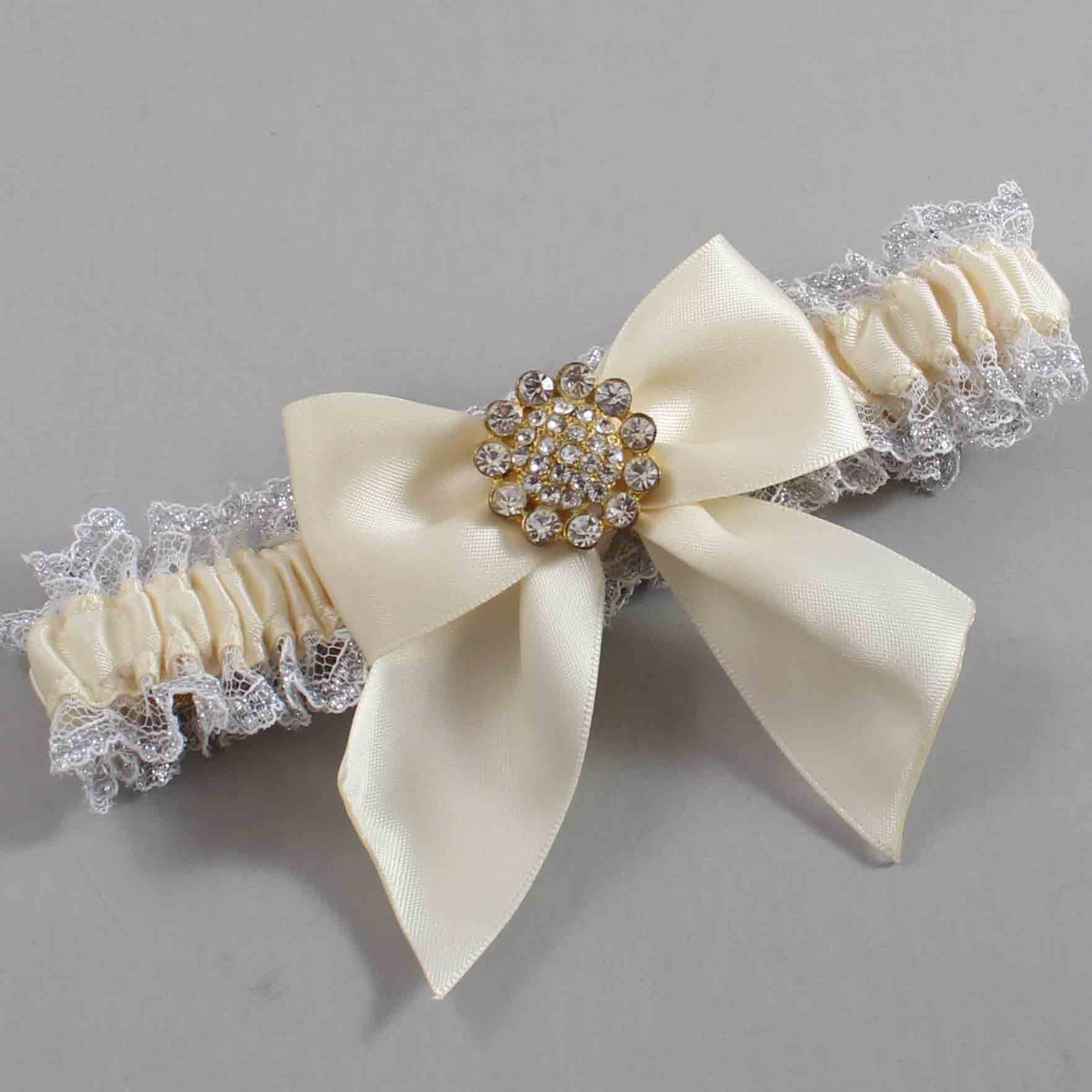 Ivory and White-Silver Lace Wedding Garter / Solid Ivory Wedding Garters / Wedding Garter / Custom Wedding Garter / Bridal Garter / Prom Garter / Linda Joyce Couture / Personalized Garter / Personalized Wedding Garter / Personalized Prom Garter