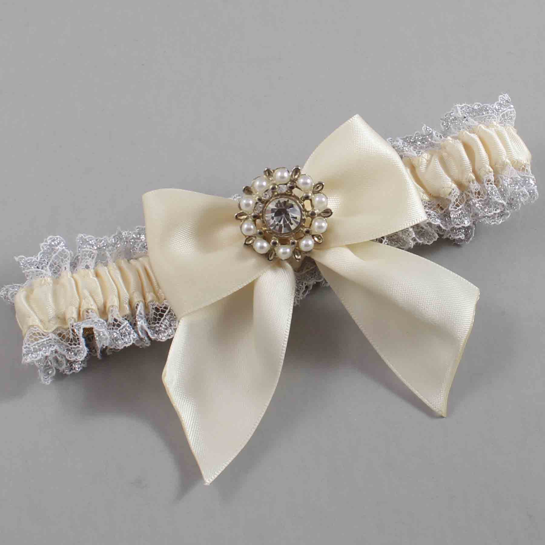 Ivory and White-Silver Lace Wedding Garter / Solid Ivory Wedding Garters / Wedding Garter / Custom Wedding Garter / Bridal Garter / Prom Garter / Linda Joyce Couture / Personalized Garter / Personalized Wedding Garter / Personalized Prom Garter