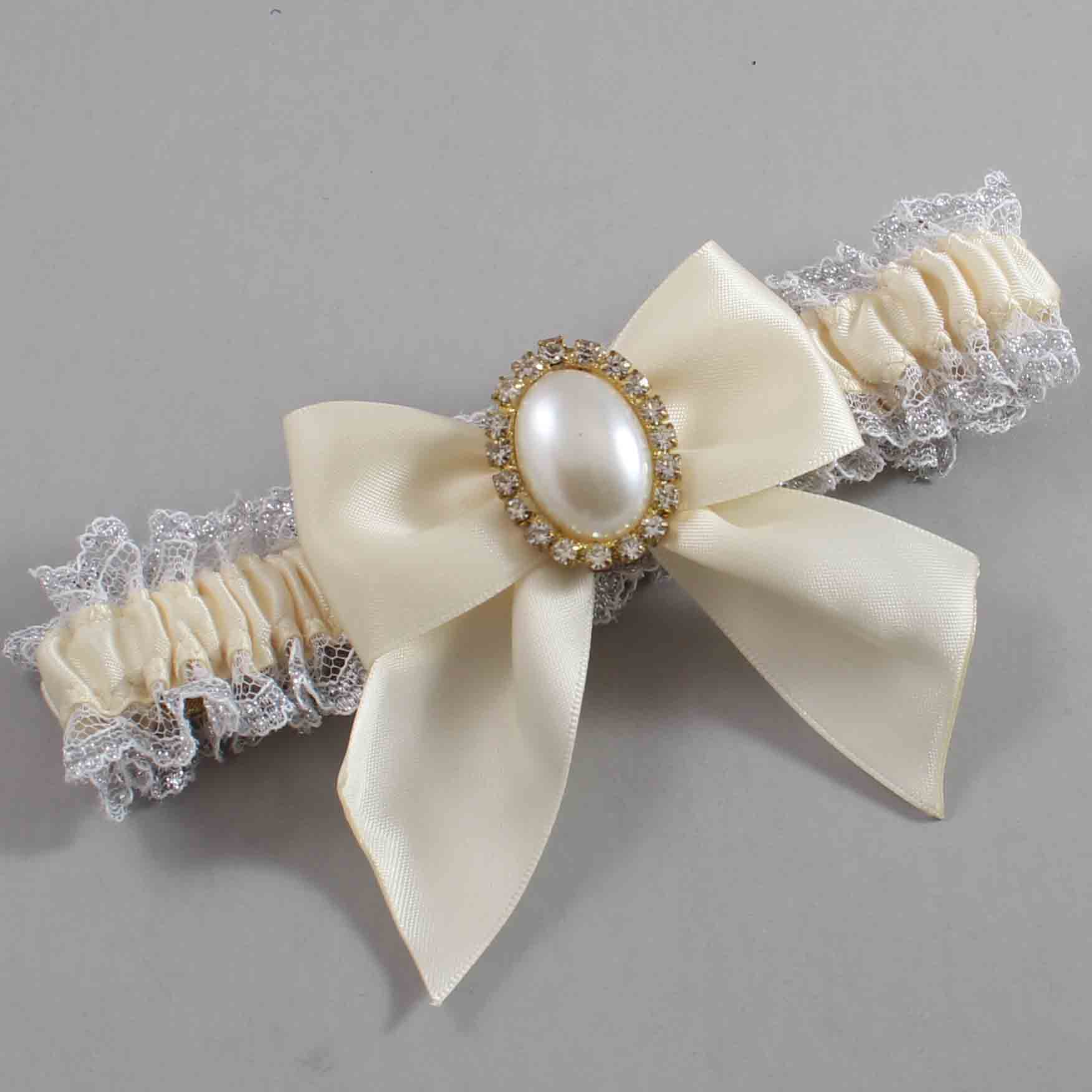 Ivory and White-Silver Lace Wedding Garter / Solid Ivory Wedding Garters / Wedding Garter / Custom Wedding Garter / Bridal Garter / Prom Garter / Linda Joyce Couture / Personalized Garter / Personalized Wedding Garter / Personalized Prom Garter