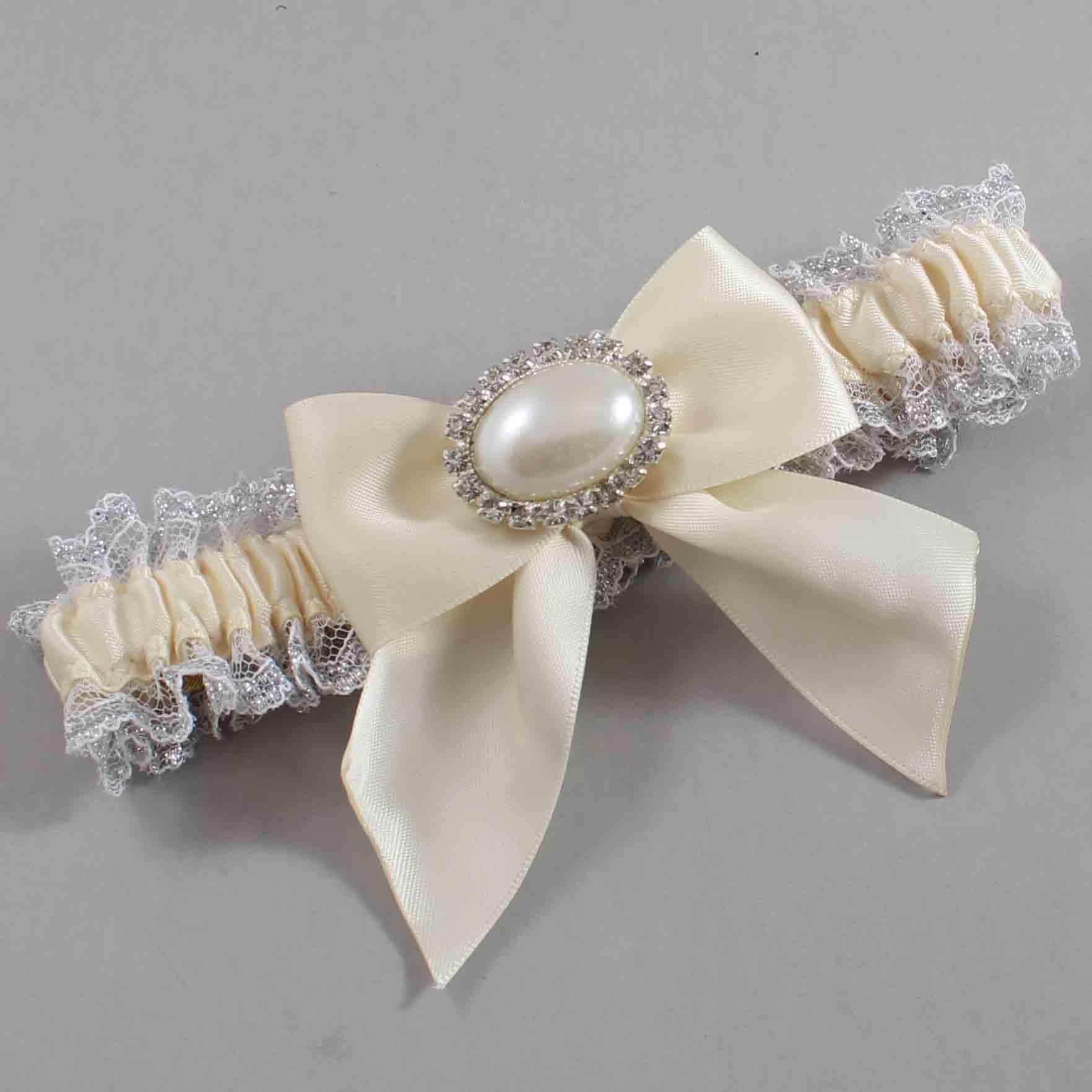 Ivory and White-Silver Lace Wedding Garter / Solid Ivory Wedding Garters / Wedding Garter / Custom Wedding Garter / Bridal Garter / Prom Garter / Linda Joyce Couture / Personalized Garter / Personalized Wedding Garter / Personalized Prom Garter