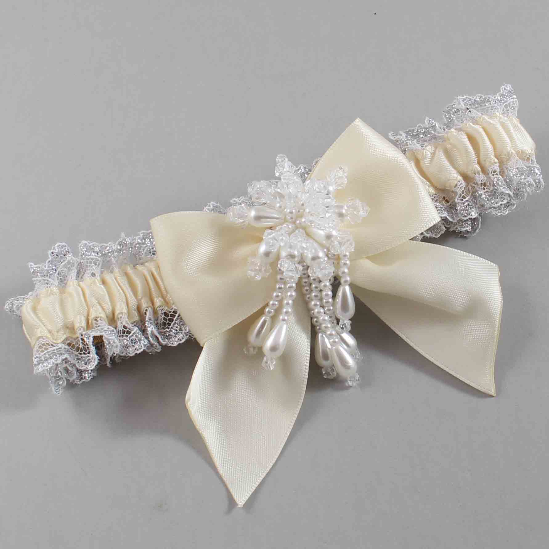Ivory and White-Silver Lace Wedding Garter / Solid Ivory Wedding Garters / Wedding Garter / Custom Wedding Garter / Bridal Garter / Prom Garter / Linda Joyce Couture / Personalized Garter / Personalized Wedding Garter / Personalized Prom Garter